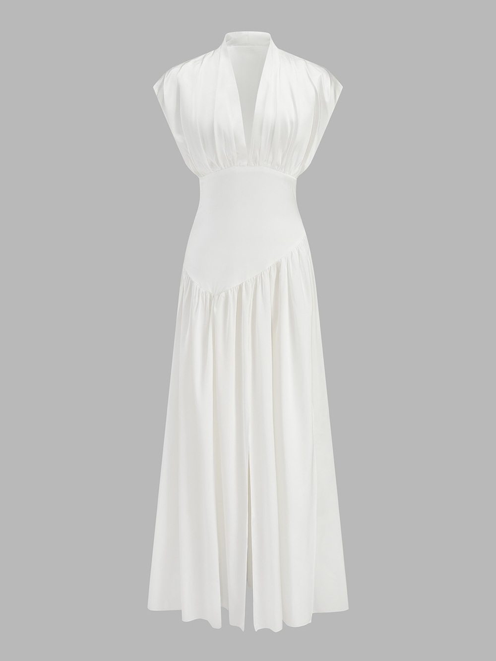 Commense Deep V High Slit Satin Maxi Dress - Picture 2 of 12